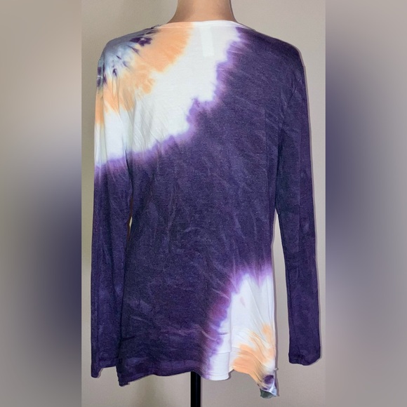 Women's Green Tea Long Sleeve Multi-Color Tie Dye V-neck Top/Sweatshirt, Large L - Picture 7 of 7